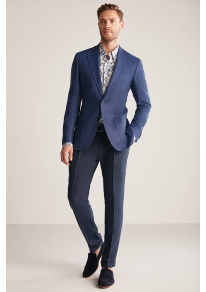 Keten-Ipek Karışım Lacivert Yazlık Blazer Ceket