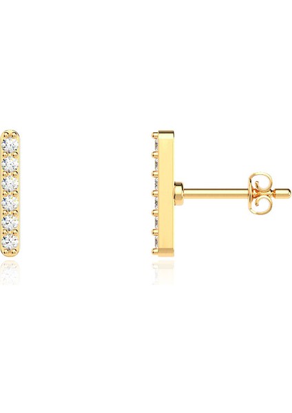 Taşlı Minik Çubuk Altın Kaplama Gümüş Küpe