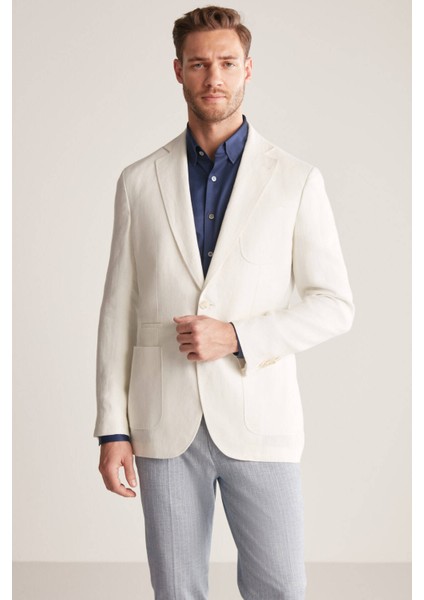 Saf Keten Kırık Beyaz Yazlık Blazer Ceket