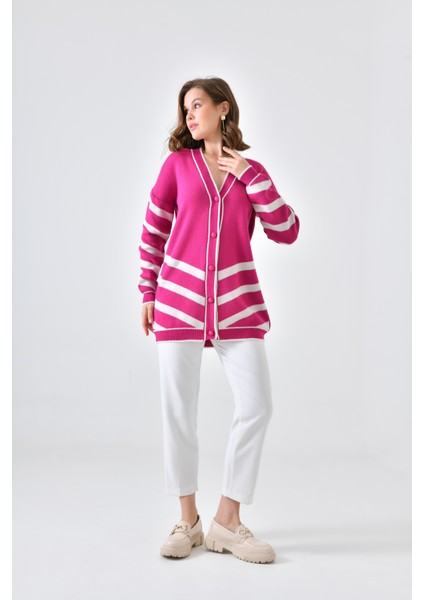 Ftz Women Kadın Şerit Detaylı Hırka Fuşya