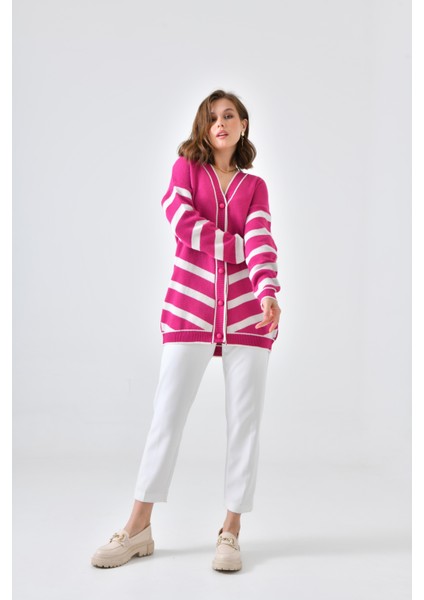 Ftz Women Kadın Şerit Detaylı Hırka Fuşya modelleri