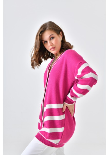 Ftz Women Kadın Şerit Detaylı Hırka Fuşya fırsatları