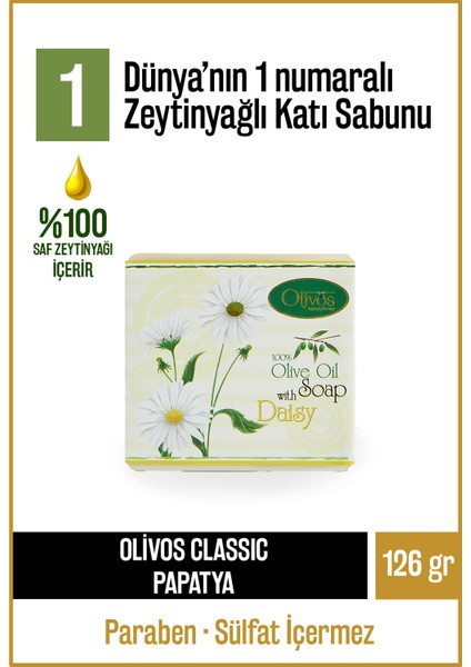 Klasik Papatya Ve Zeytinyağlı Katı Sabun Papatyalı Zeytinyağı El Sabunu Yoğun Nemlendirici 126 gr