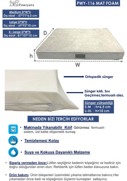 Matbox, Üst Kalite 6,5-10CM Süngerli Pet Yatağı ,sıvı Geçirmez Alezli, Yıkanabilir Kılıflı Fermuarlı modelleri