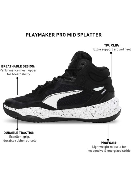 Playmaker Black Erkek Pro Mid Splatter Siyah Günlük Spor Ayakkabı