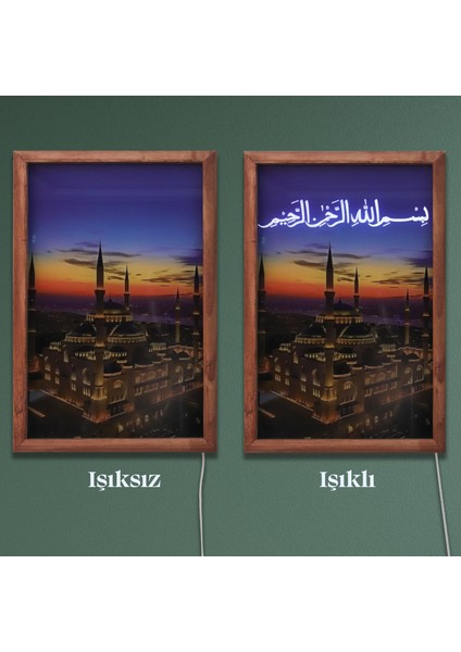 Işıklı Pleksi Dini Islami Sürpriz Tablo Besmele Camii Dekoratif Ayaklı Biblo