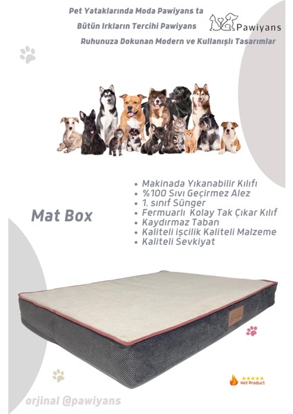 Mat Box Üst Kalite Süngerli Pet Yatağı ,sıvı Geçirmez Alezli, Yıkanabilir Kılıflı