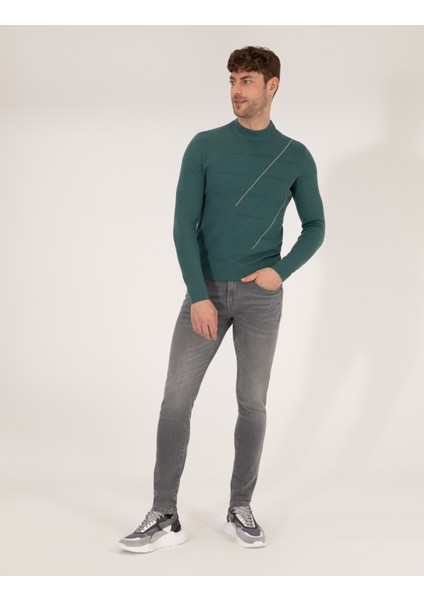 Erkek Yeşil Slim Fit Bisiklet Yaka Triko Kazak 50258800-VR054