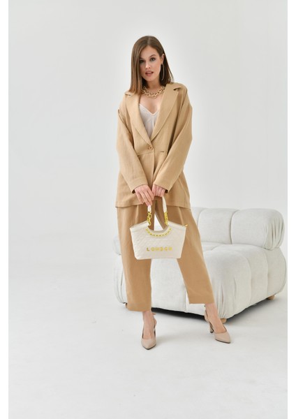 Kadın Keten Ceketli Takım Beige fiyatları