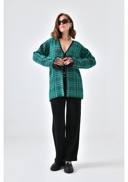 Ftz Women Kadın Kuş Tüyü Detaylı Pantolonlu Takım Siyah-Ekru modelleri