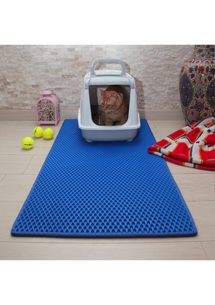 60X110 cm Kedi Tuvalet Önü Paspası Mavi