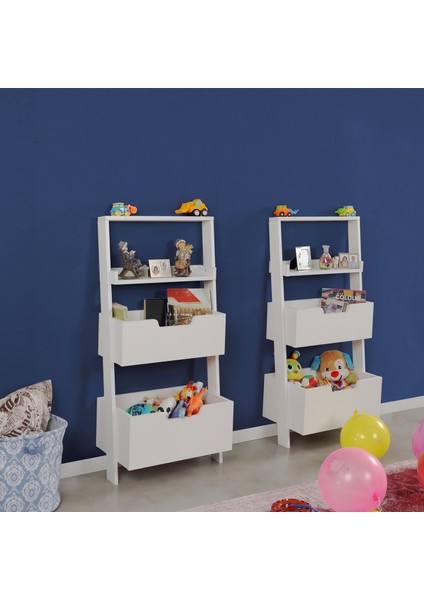 Low Çok Amaçlı Dekoratif Kitaplık ,Beyaz, Montessori Dolap