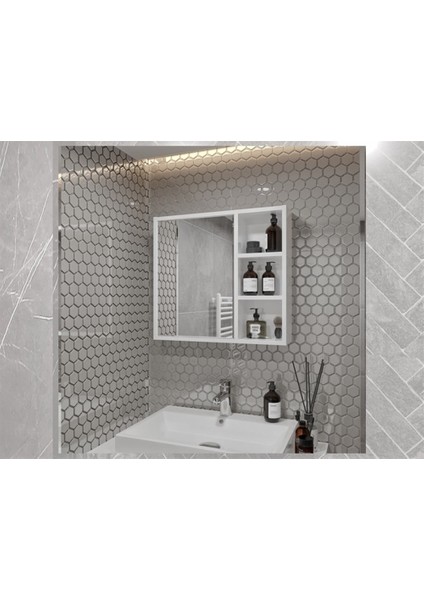 Yare Beyaz Aynalı Banyo Dolap 65'