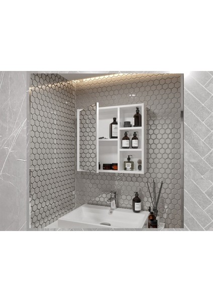 Yare Beyaz Aynalı Banyo Dolap 65'