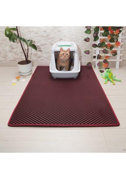 80X110 cm Kedi Tuvalet Önü Paspası Bordo