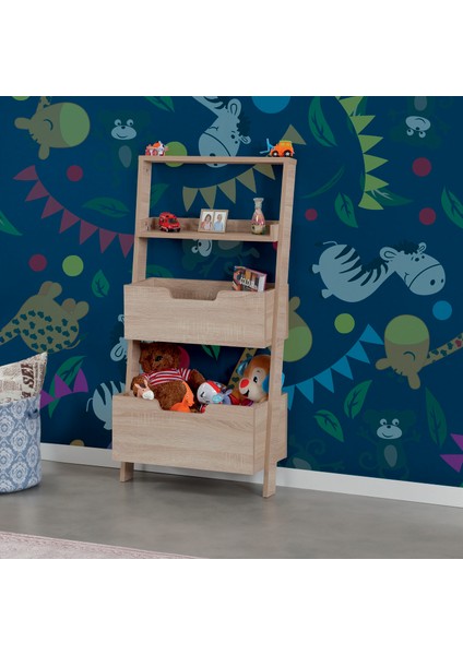 Low Çok Amaçlı Dekoratif Kitaplık ,Meşe, Montessori Dolap