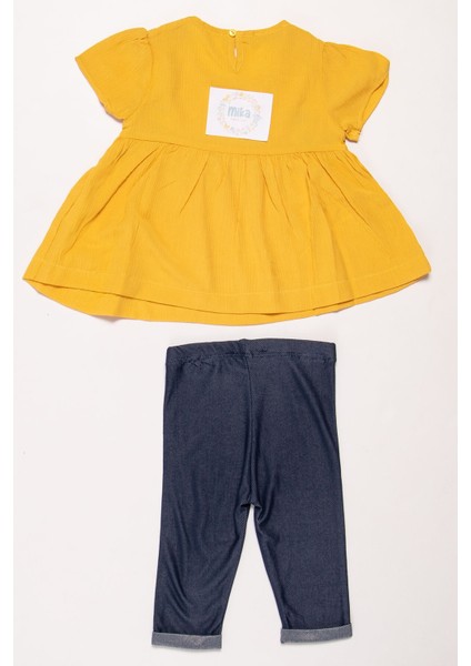 Çiçek Işlemeli Hardal Kız Çocuk Yazlık Müslin Gömlek Şort Takım indirimleri