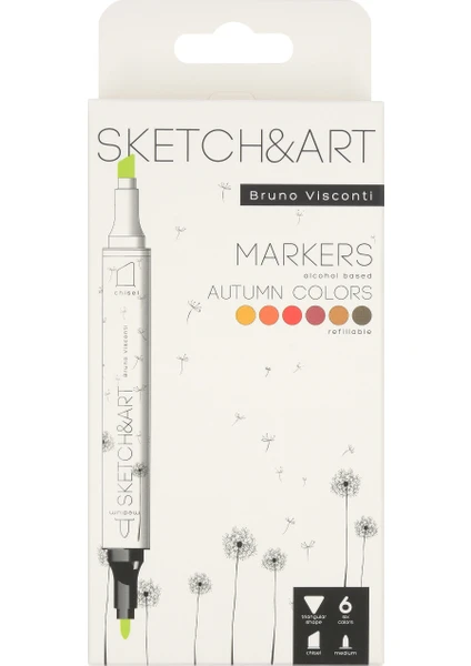 Bruno Visconti 'Sketch Art' Çift Taraflı Markers 6 Renk Sonbahar