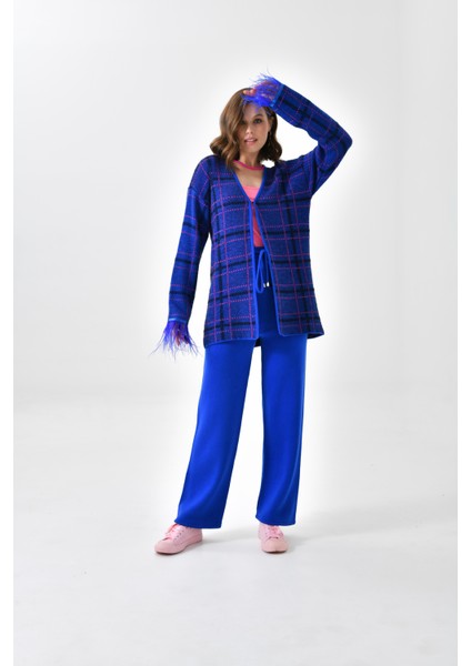Ftz Women Kadın Kuş Tüyü Detaylı Pantolonlu Takım Saks Mavi fiyatları