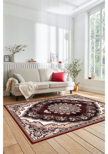 Klasik Desen Dijital Kaymaz Taban Yıkanabilir Yolluk Mutfak Salon Halısı, Klasik-13-Bordo,