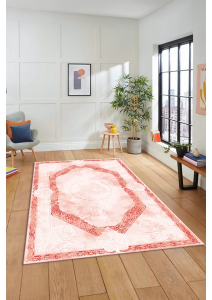 Dijital Kaymaz Yıkanabilir Çerçeveli Klasik Desen Mutfak Salon Halısı, Klasik-01-Kırmızı,