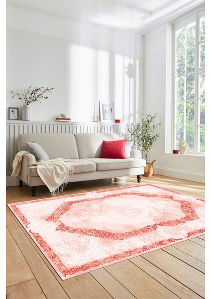 Dijital Kaymaz Yıkanabilir Çerçeveli Klasik Desen Mutfak Salon Halısı, Klasik-01-Kırmızı, fırsatları