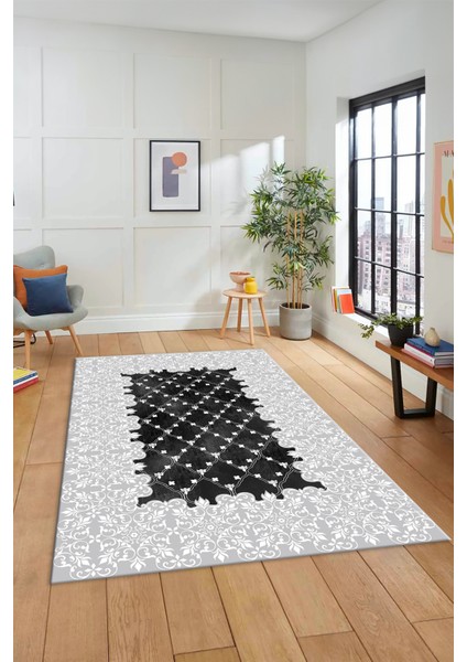 Dijital Kaymaz Yıkanabilir Klasik Desen Yolluk Mutfak Salon Halısı, Klasik-04-Beyaz,