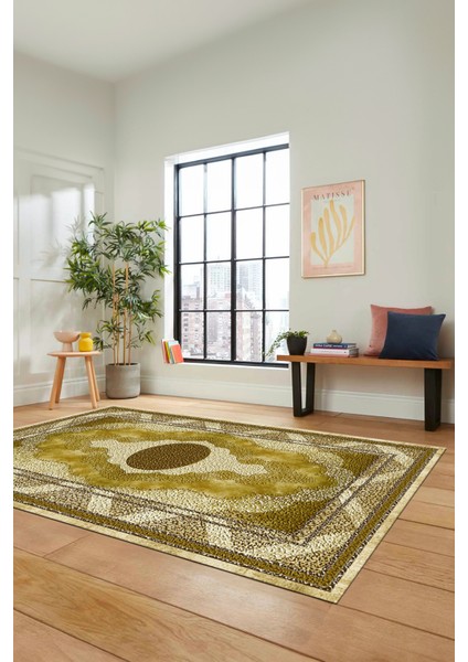 Göbekli Klasik Desenli Dijital Kaymaz Yıkanabilir Yolluk Mutfak Salon Halısı, Klasik-24-Sarı, fırsatları