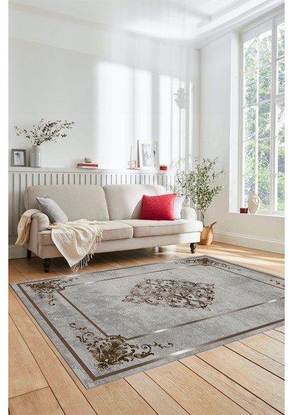 Dijital Kaymaz Yıkanabilir Çerçeveli Klasik Desen Yolluk Mutfak Salon Halısı, Klasik-05-Kahve, modelleri