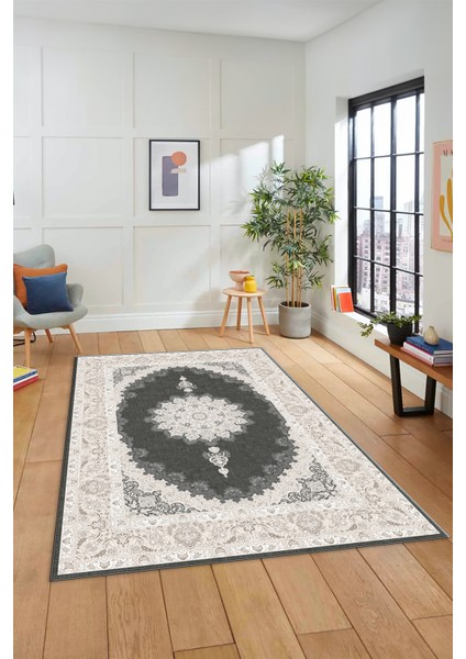 Dijital Kaymaz Yıkanabilir Göbekli Klasik Desen Mutfak Salon Halısı, Klasik-03-Vizon,