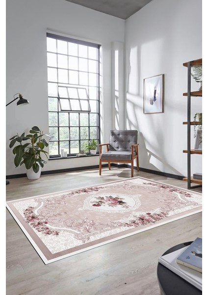 Çiçekli Klasik Desen Dijital Kaymaz Taban Yıkanabilir Yolluk Mutfak Salon Halısı, Klasik-16-Pembe, fırsatları