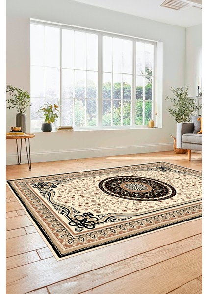 Göbekli Klasik Desen Dijital Kaymaz Taban Yıkanabilir Yolluk Mutfak Salon Halısı, Klasik-18-Siyah, fiyatları