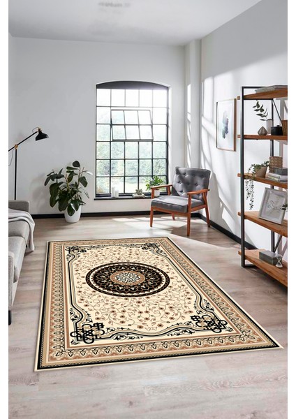 Göbekli Klasik Desen Dijital Kaymaz Taban Yıkanabilir Yolluk Mutfak Salon Halısı, Klasik-18-Siyah, modelleri