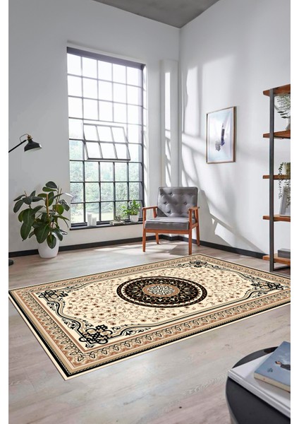 Göbekli Klasik Desen Dijital Kaymaz Taban Yıkanabilir Yolluk Mutfak Salon Halısı, Klasik-18-Siyah, fırsatları