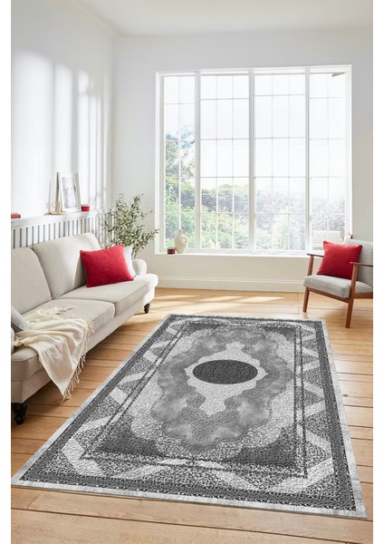 Göbekli Klasik Desenli Dijital Kaymaz Yıkanabilir Yolluk Mutfak Salon Halısı, Klasik-24-Gri, indirimleri