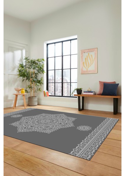 Şık Göbekli Klasik Motifli Dijital Kaymaz Yıkanabilir Yolluk Mutfak Salon Halısı, Klasik-30-Gri, modelleri