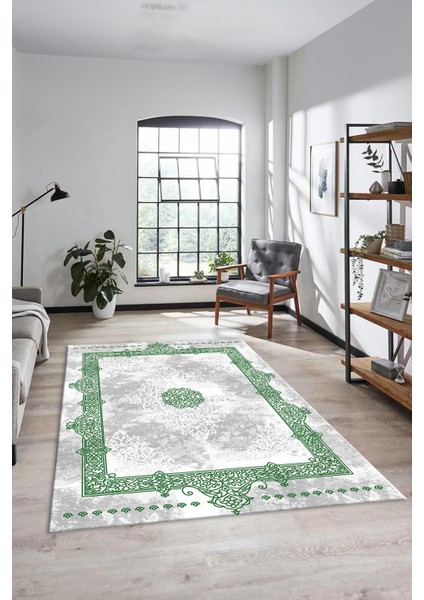 Sade Klasik Desen Dijital Kaymaz Taban Yıkanabilir Yolluk Mutfak Salon Halısı, Klasik-20-Yeşil, fiyatları