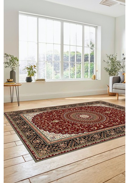 Klasik Desenli Dijital Kaymaz Yıkanabilir Yolluk Mutfak Koridor Salon Halısı, Klasik-21-Bordo,