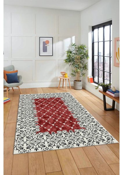 Dijital Kaymaz Yıkanabilir Klasik Desen Yolluk Mutfak Salon Halısı, Klasik-04-Bordo,