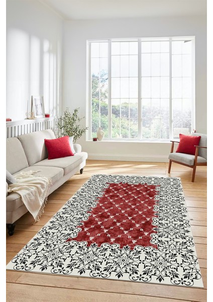 Dijital Kaymaz Yıkanabilir Klasik Desen Yolluk Mutfak Salon Halısı, Klasik-04-Bordo, modelleri