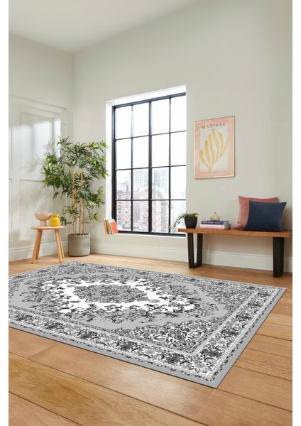 Klasik Desenli Dijital Kaymaz Yıkanabilir Yolluk Mutfak Salon Halısı, Klasik-23-Gri, fırsatları