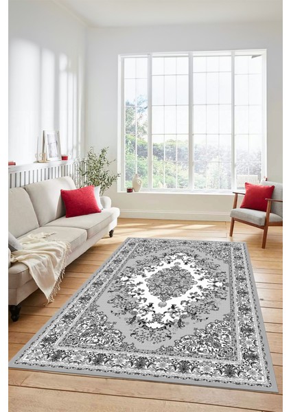 Klasik Desenli Dijital Kaymaz Yıkanabilir Yolluk Mutfak Salon Halısı, Klasik-23-Gri, indirimleri