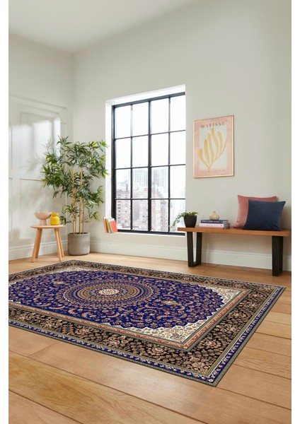 Klasik Desenli Dijital Kaymaz Yıkanabilir Yolluk Mutfak Koridor Salon Halısı, Klasik-21-Lacivert, indirimleri