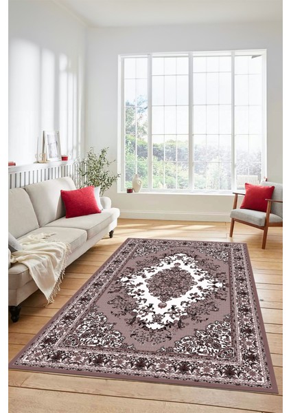 Klasik Desenli Dijital Kaymaz Yıkanabilir Yolluk Mutfak Salon Halısı, Klasik-23-Bordo,