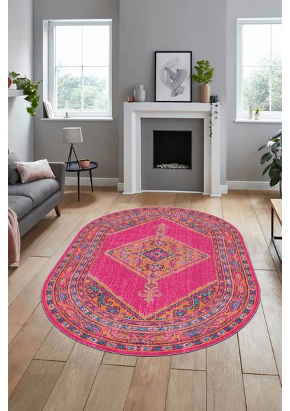 Baskılı Kaymaz Yıkanabilir Göbekli Klasik Yolluk Oval Mutfak Salon Halısı, O-Klasik-06-Mavi, fiyatları