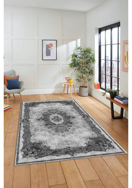 Çiçekli Klasik Motifli Dijital Kaymaz Yıkanabilir Yolluk Mutfak Salon Halısı, Klasik-29-Gri, fiyatları