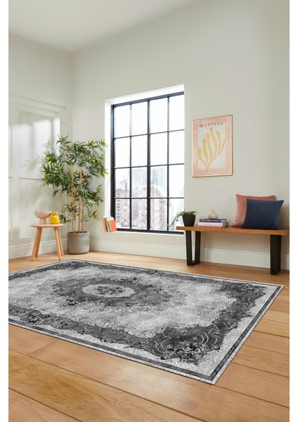 Çiçekli Klasik Motifli Dijital Kaymaz Yıkanabilir Yolluk Mutfak Salon Halısı, Klasik-29-Gri, modelleri