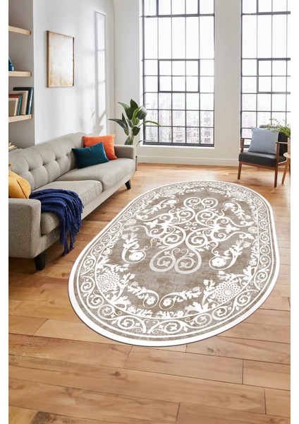 Baskılı Kaymaz Yıkanabilir Klasik Desenli Oval Yolluk Mutfak Salon Halısı, O-Klasik-09-Kahve, modelleri