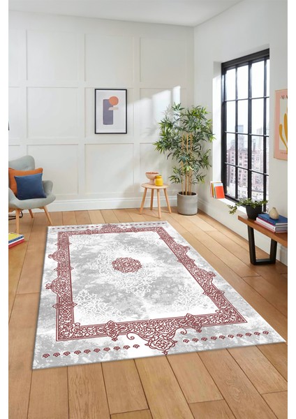 Sade Klasik Desen Dijital Kaymaz Taban Yıkanabilir Yolluk Mutfak Salon Halısı, Klasik-20-Bordo, modelleri