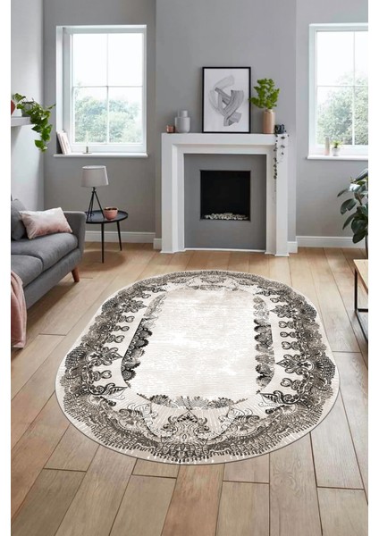 Baskılı Kaymaz Yıkanabilir Renkli Klasik Desen Oval Yolluk Salon Halısı, O-Klasik-08-Vizon, fiyatları